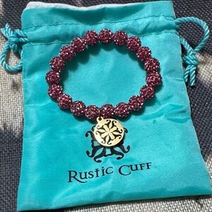 Rustic Cuff Pink Beaded Bracelet with Gold Charm